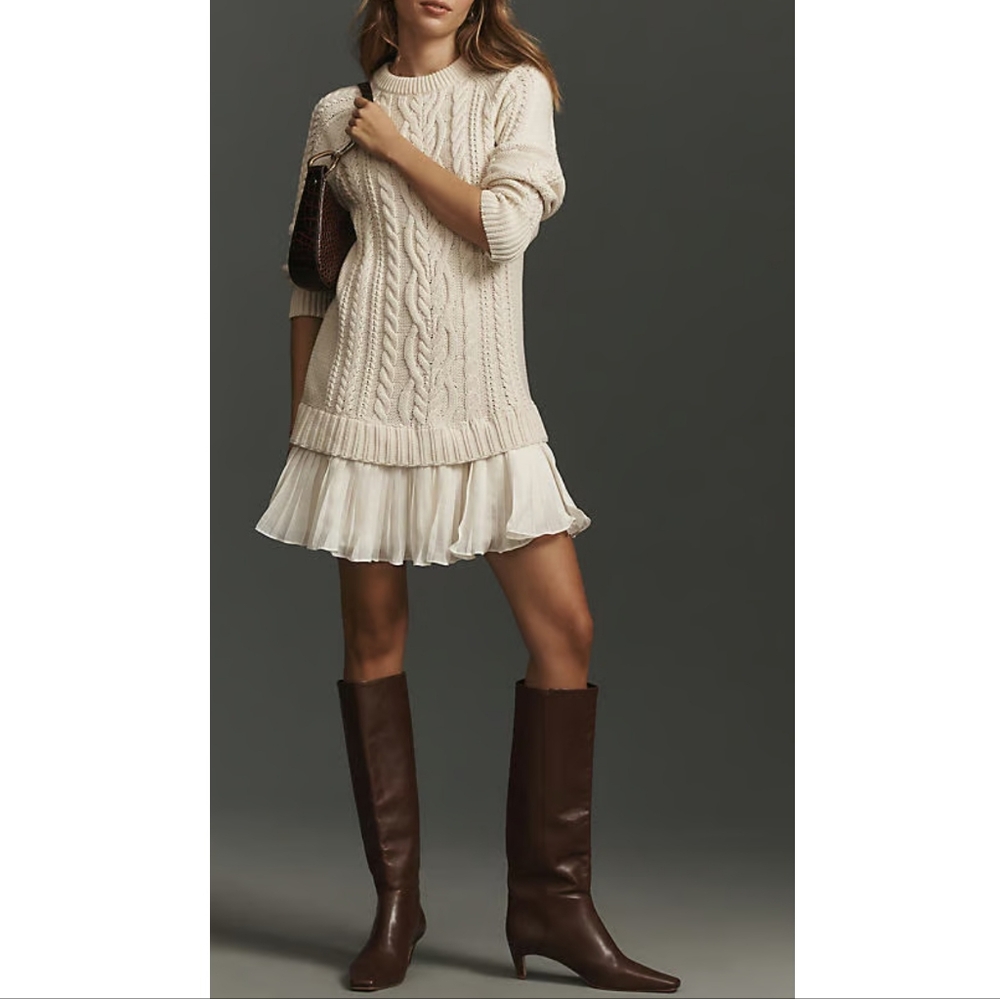 NWT! Anthropologie Twofer Cable-Knit Sweater Mini Dress S